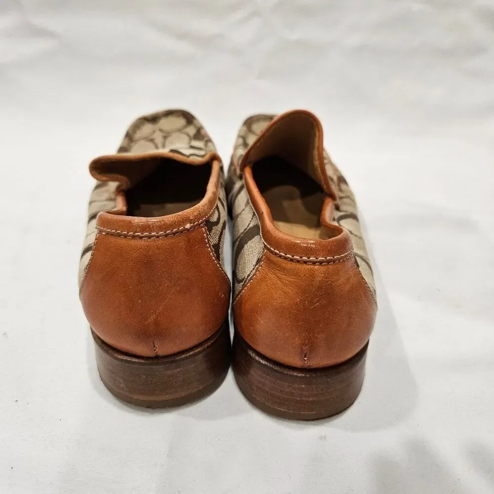 Coach Signature Vala Monogram Loafers Womens 7 Brown Leather Trim Made in Italy